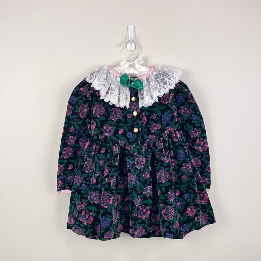 Vintage Hi-Girls Inc Floral Velvet Party Dress 4T USA